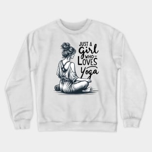 Just a Girl Who Loves Yoga-Girl with Mat and Messy Bun Crewneck Sweatshirt